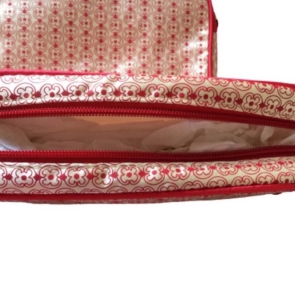 EMMA FOX 2-Piece Cosmetic & Toiletry Bag Set Cherry Red & Cream NWOT Bow-and-Go - Picture 5 of 12